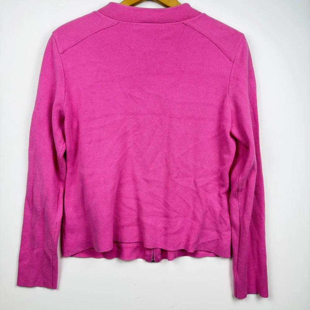 Lauren Ralph Lauren Pink Moto Full Zip Knit Cardigan Sweater Large